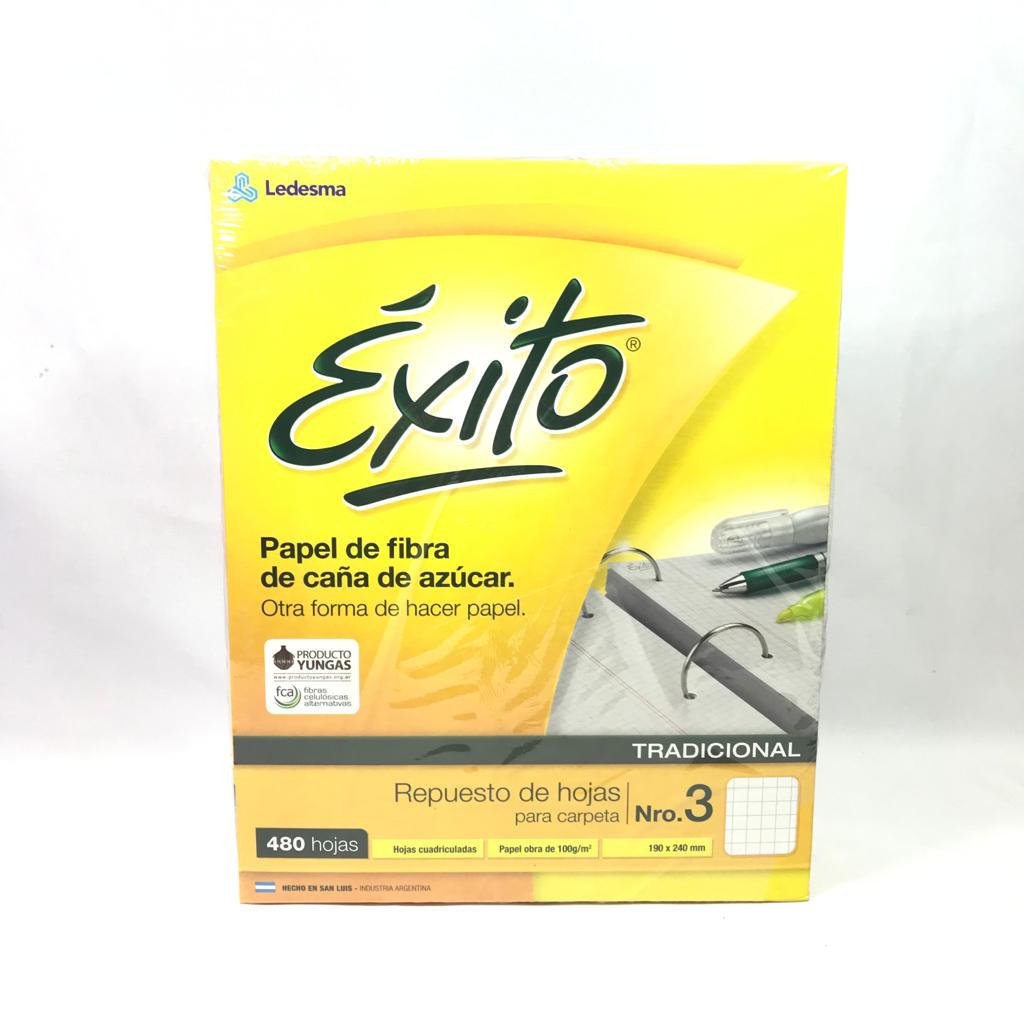 REPUESTO DE HOJAS N*3 ECOLOGICO X 480 HOJAS CUADRICULADAS EXITO