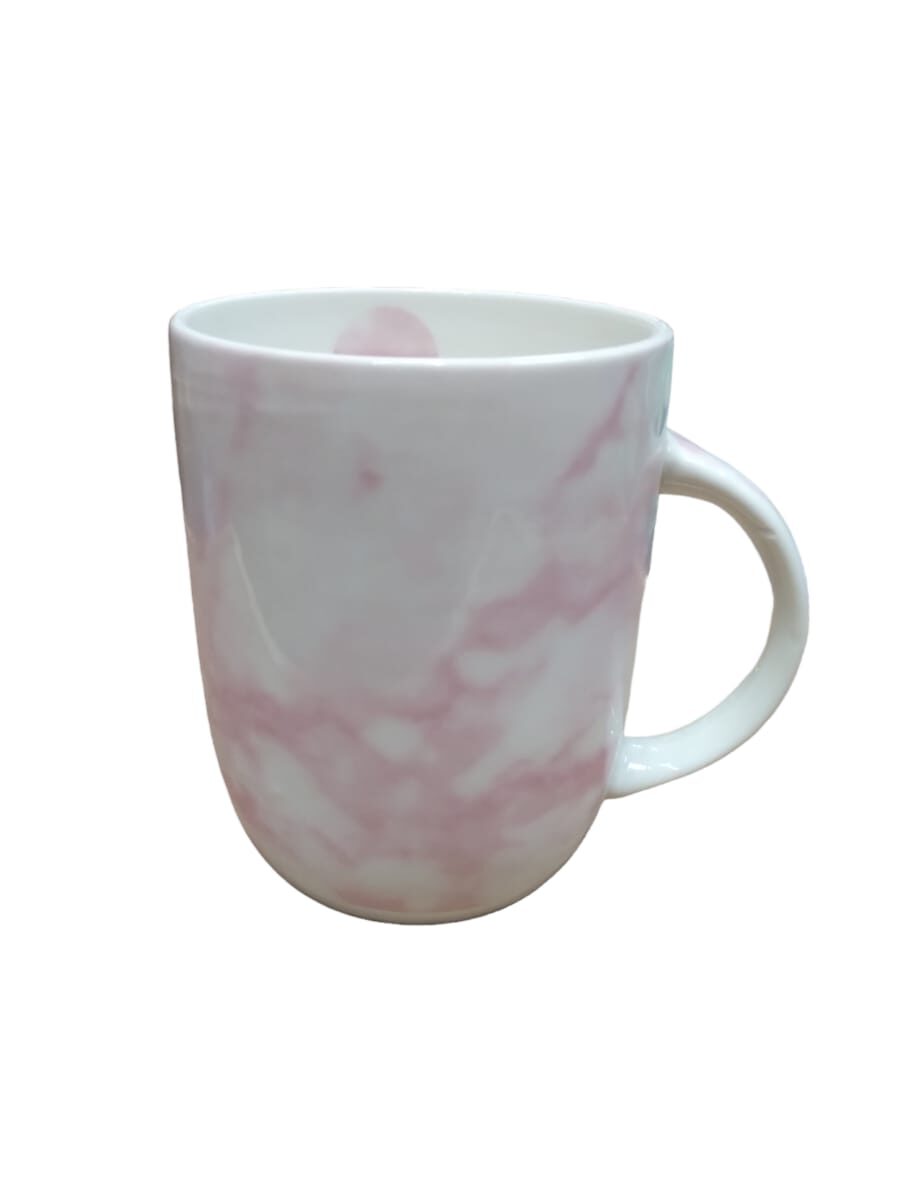 TAZA CERAMICA COLOR ROSA MARMOLADO 300ML