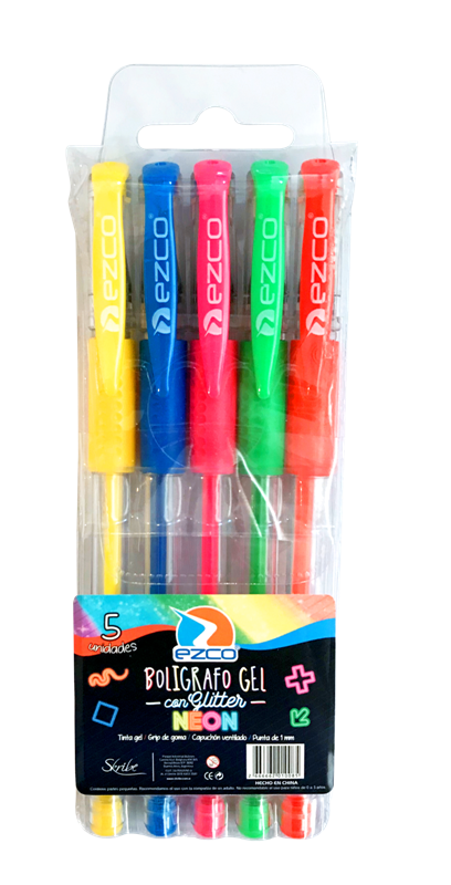 BIROMES DE TINTA GEL COLORES FLUO X 5 UNIDADES EZCO