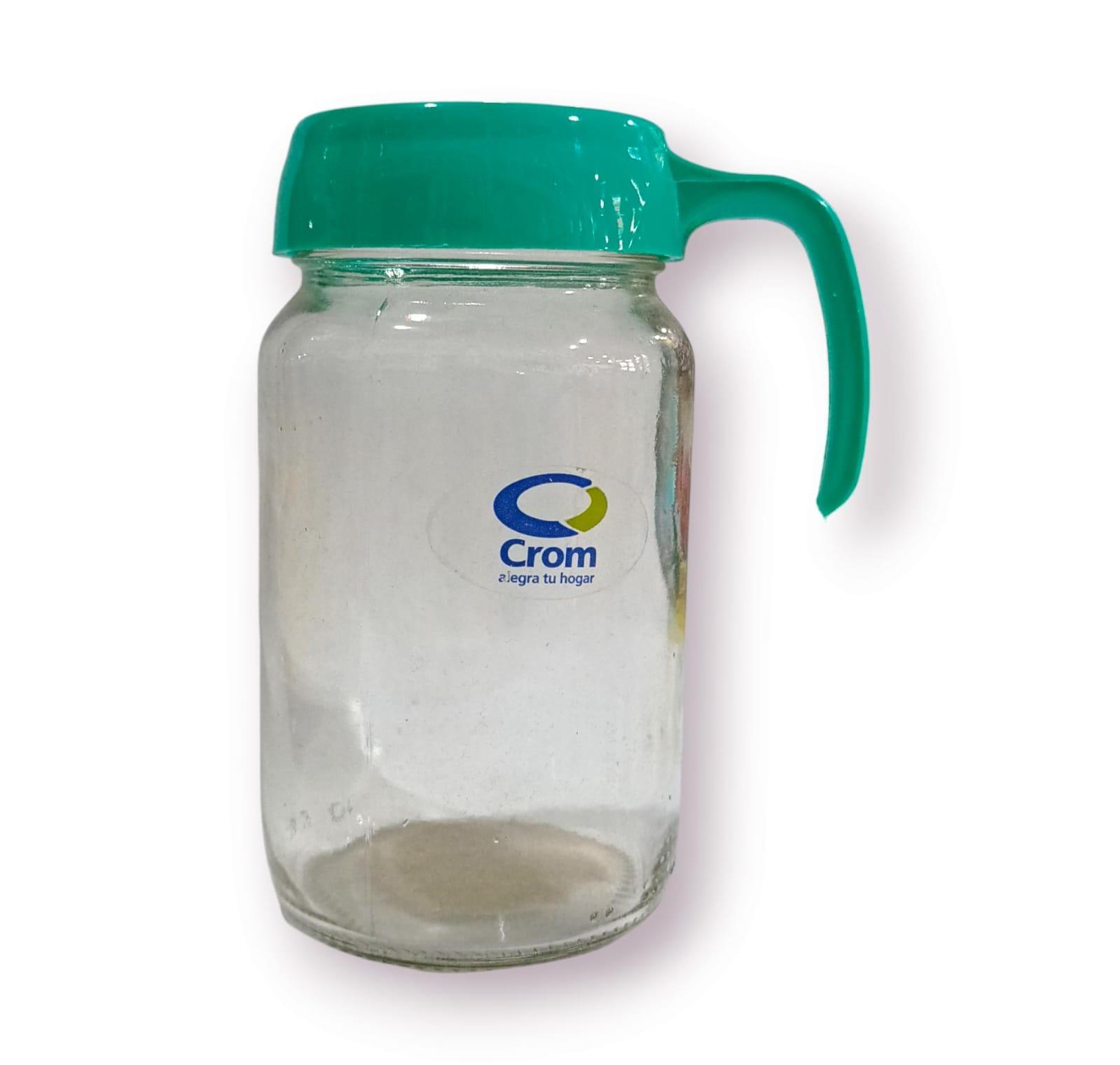 VASO VIDRIO CON TAPA Y MANIJA 13CM