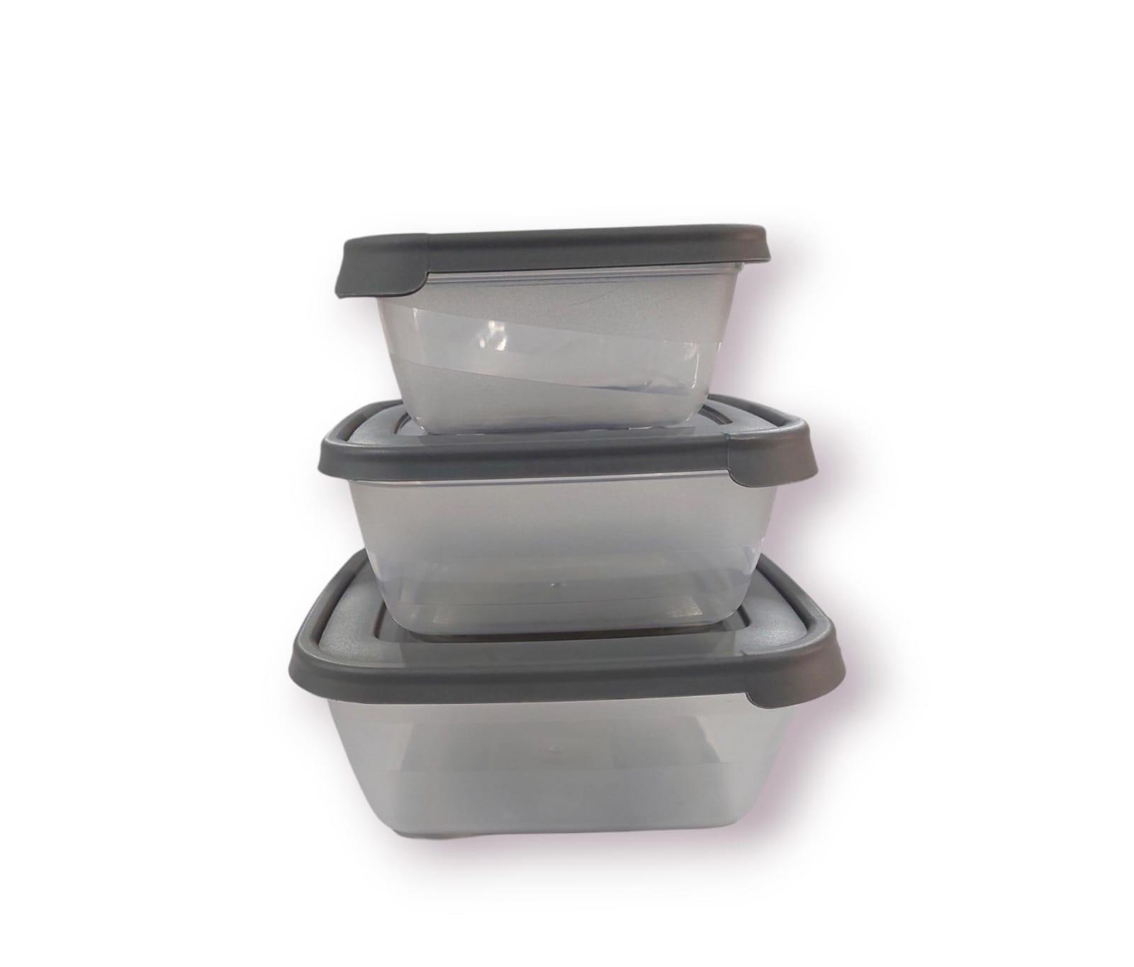 TUPPER HERMETICOS CUADRADOS SET X 3 UNIDADES 500/900/1500ML