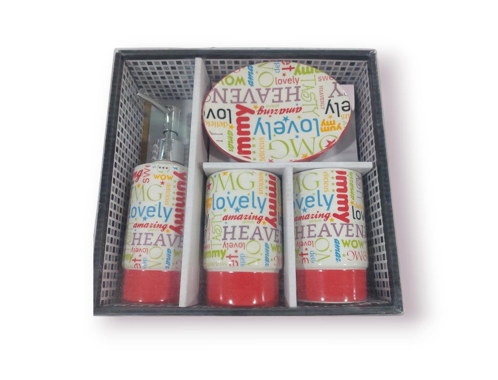 DISPENSER PARA JABON LIQUIDO SET X 4 UNIDADES CERAMICA ESTAMPADO