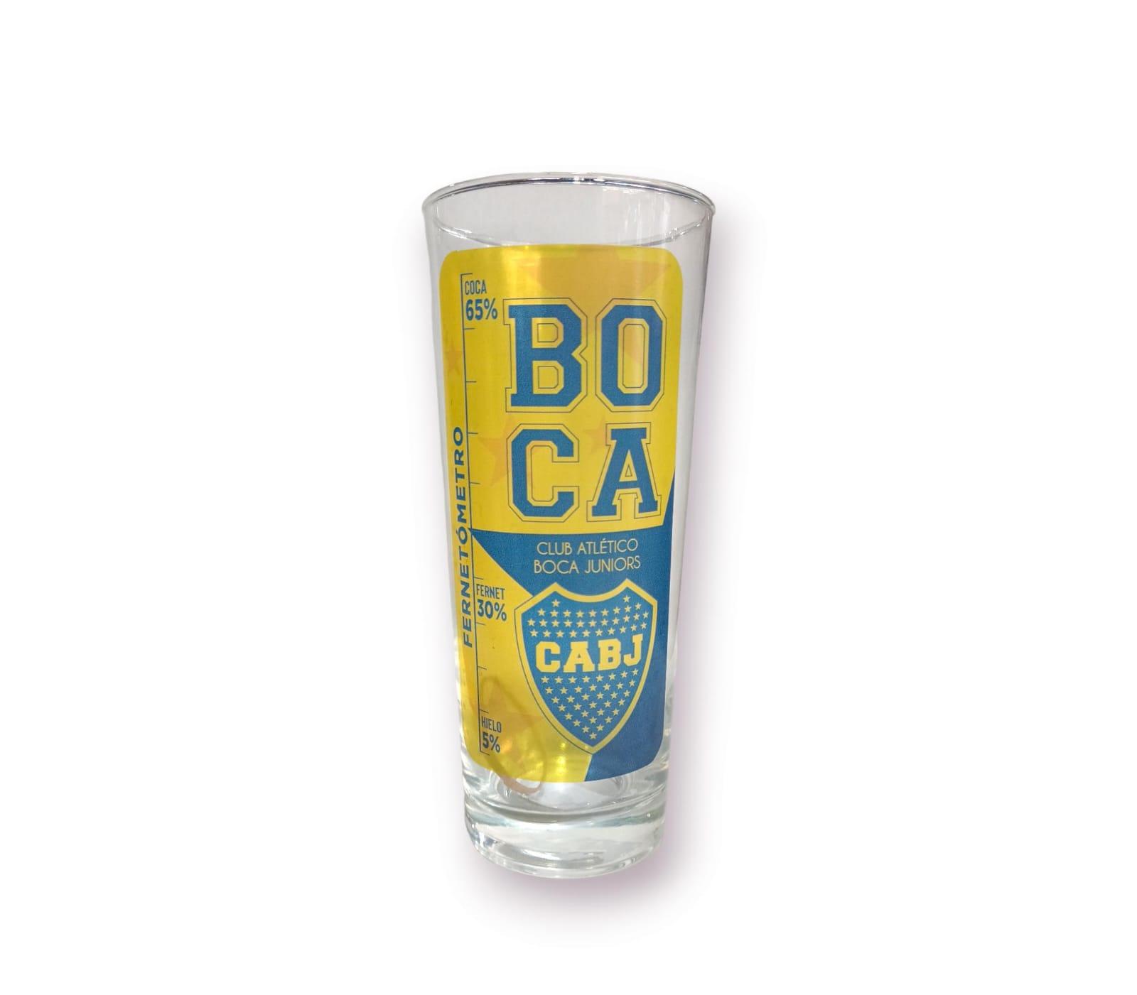VASO VIDRIO FERNETERO CON ESTAMPA FUTBOL ALTO