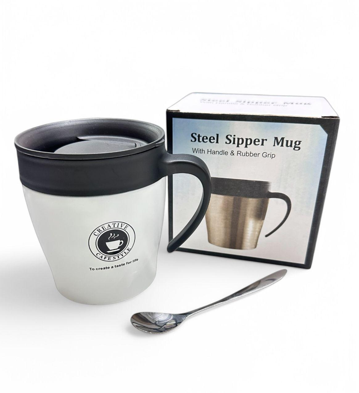 TAZA TERMICA CON TAPA Y CUCHARA EN CAJA