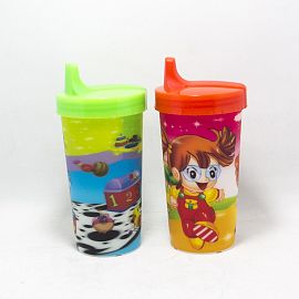 VASO PLASTICO CON PICO CHUPITO ESTAMPADO 3D 13CM