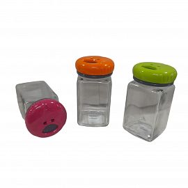 SALERO/PIMENTERO DE VIDRIO CUADRADO TAPA PLASTICA