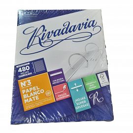 REPUESTO DE HOJAS N*3 REFORZADO X 480 HOJAS CUADRICULADAS RIVADAVIA